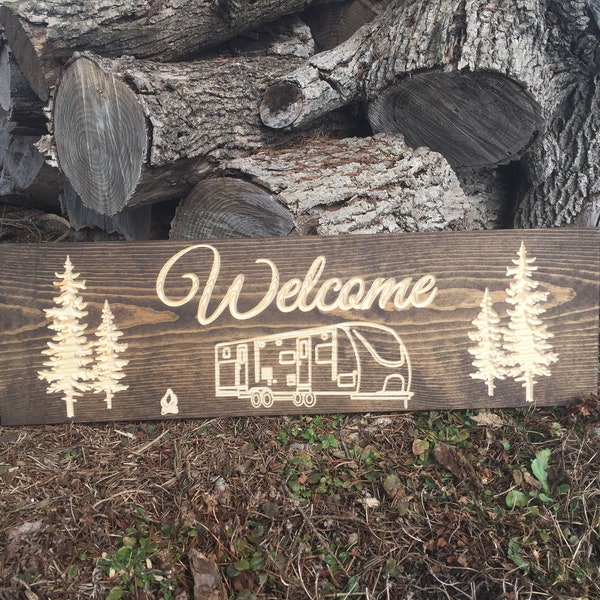 camping decor, camping welcome sign, rustic decor welcome signs, camping signs, happy camper, campfire, bluewater woodcraft