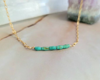 ADALIA turquoise necklace. Bar gemstone necklace on 14k gold fill staple chain.