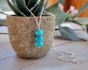 AZURE turquoise bead pendant necklace. AAA Kingman turquoise beads on a delicate sterling silver rope chain.