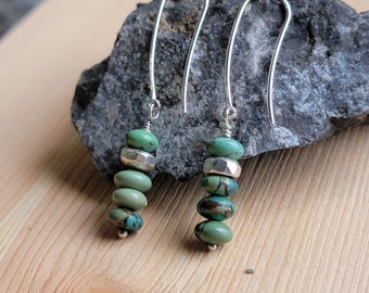 ECHO turquoise earrings. Sterling silver turquoise earrings on long kidney hooks.