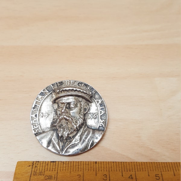 vintage antique gothic sebastian heideregger coin pendant brooch badge - souvenir german deutsch brosche - interesting piece