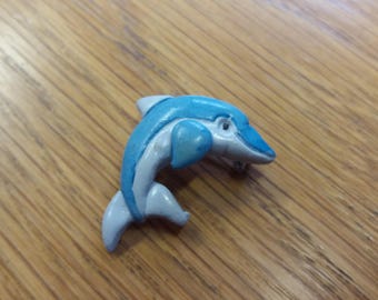 Vintage Plastic Dolphin Badge - Kitsch Chic Boho - Pescara Italy - Animal Badge