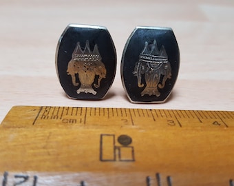 vintage kitsch 1950s thai siam silver cuff links emblem boho piece - thailand asian jewellery