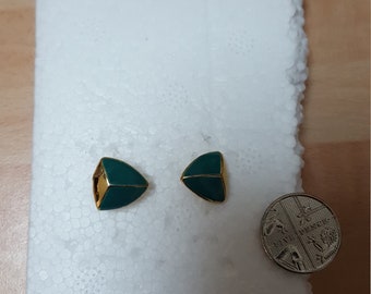 vintage small german kitsch enamel arrow green minimalist earrings - wedding summer party boho