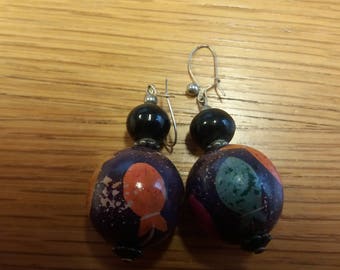 Vintage Hand painted African Inspired Earrings - Kitsch Chic Boho Piece - Christmas Gift