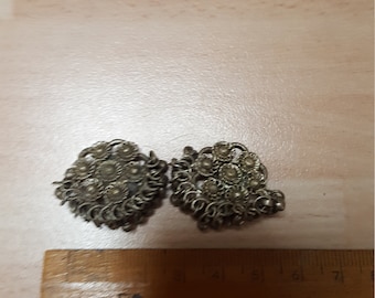 vintage austrian 1900s antique clip on floral earrings boho silver? piece - winter wardrobe jugendstil minimalist