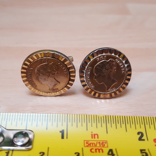 antiguo victoriano joven reina coin cufflinks victoriano suave chap armario boho artículo 1900s