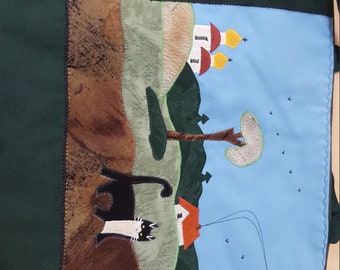 Russian Handmade Felt Fabric Tote Bag - Kitsch Chic One Off - Winter Christmas Retro
