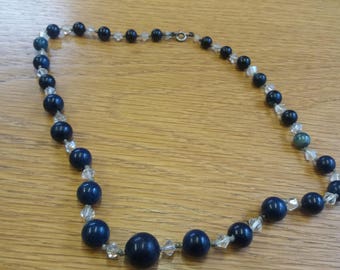 Vintage Black Crystal Plastic Kitsch Chic Boho Necklace - Halloween Beetlejuice