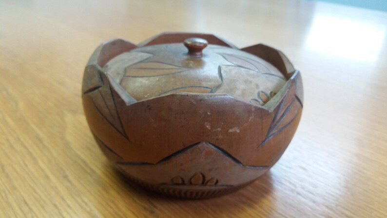 Vintage Treen Wood Dish Bowl Kitsch Chic Boho Jewellery Box French Chic Home