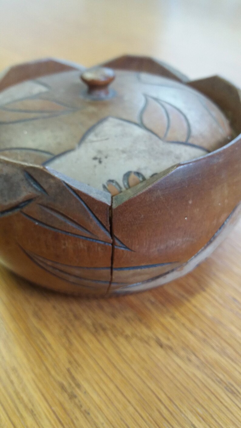 Vintage Treen Wood Dish Bowl Kitsch Chic Boho Jewellery Box French Chic Home