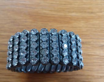 Vintage Swarovski Style Cuff Bracelet - Glass Metal Kitsch Chic Boho - PROM Wedding - Breakfast