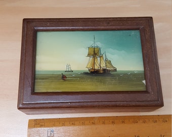 Antike viktorianische bemalte Glas Tabak-Box? Schiff maritime nautische schöne Stück 1900er Jahre Schiffe Rumpf