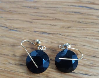 Vintage Black Plastic Crystal Style Dangle Earrings - Kitsch Chic Boho