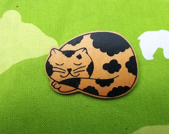 Vintage Wooden Kitsch Cat Brooch Badge - Boho Chic Piece - Home - Nordic