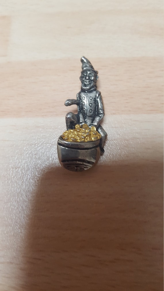 Vintage Pixie Cornish Gnome Tin Gold Lucky Charm B
