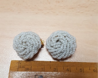 vintage retro blue beaded clip on earrings kitsch boho piece - 50s winter wardrobe victorian inspired