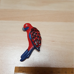 vintage kitsch 1960s parrot bird badge brooch handmade christmas colour statement piece