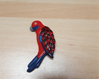 vintage kitsch 1960s parrot bird badge brooch handmade christmas colour statement piece