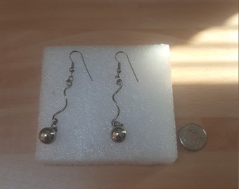 vintage dangle metal ball long earrings - kitsch prom dinner party minimalist bauhaus piece
