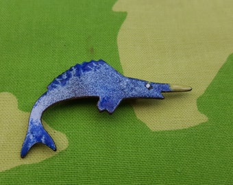 Kitsch Metal Swordfish Brooch - Unusual One Off Piece - Minimalist Chic Boho Nautical