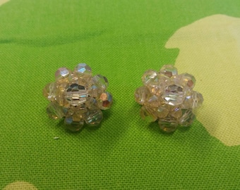 Vintage Aurora Borealis Clip On Earrings - Kitsch Chic Boho Piece - Winter