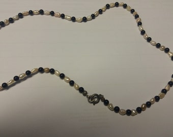 Black and White Plastic Bead Necklace - Beetlejuice Halloween Snake Style Vintage Chic