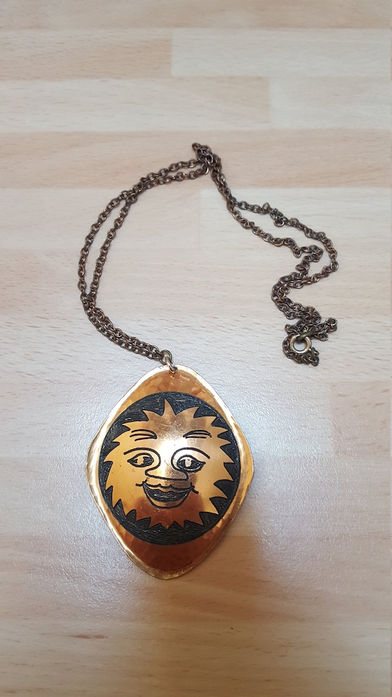 Vintage Moda Pendant Necklace - Inca Sun God Mons… - image 1