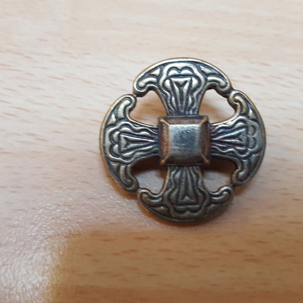 Vintage Metal Viking Cross Teutonic Piece - Kitsch Gothic Brooch - Victorian