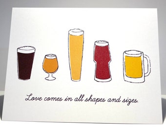 Love Comes in All Shapes and Sizes - Single Beer-Themed Greeting Card