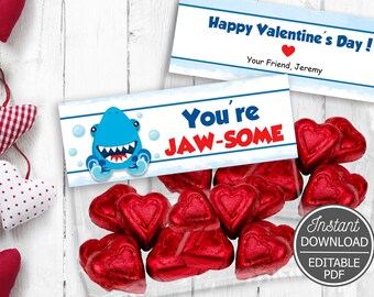 Valentine's Day Treat Bag Toppers, Editable PDF, Instant Download, Candy Bag Toppers, Treat Bag Toppers, Shark You're Jawsome