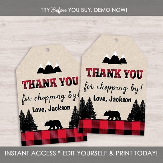 Fall Theme HS Label Lumberjack Baby Shower Favor Label