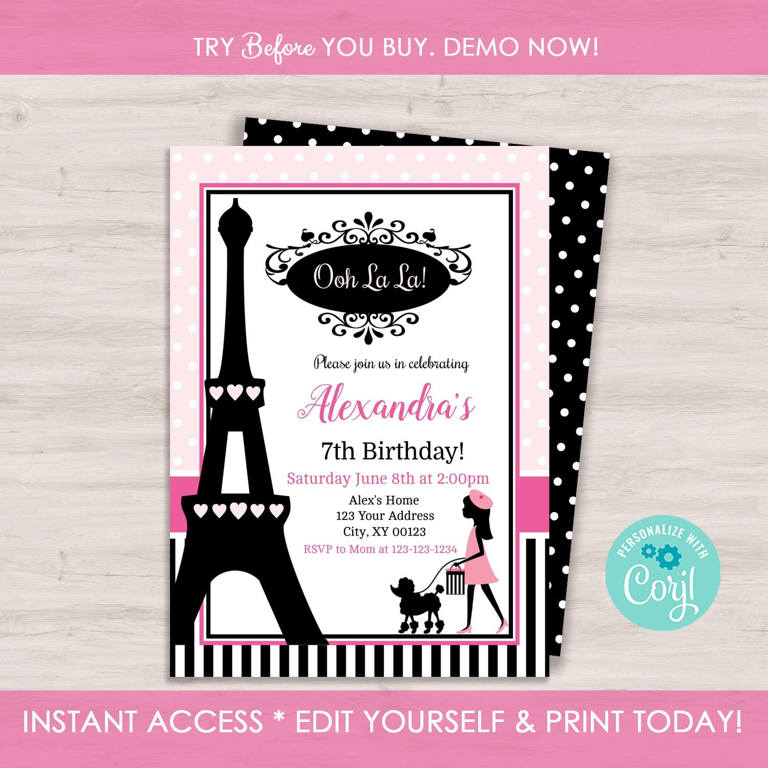Paris Birthday Invitation Template Eiffel Tower Party - Etsy