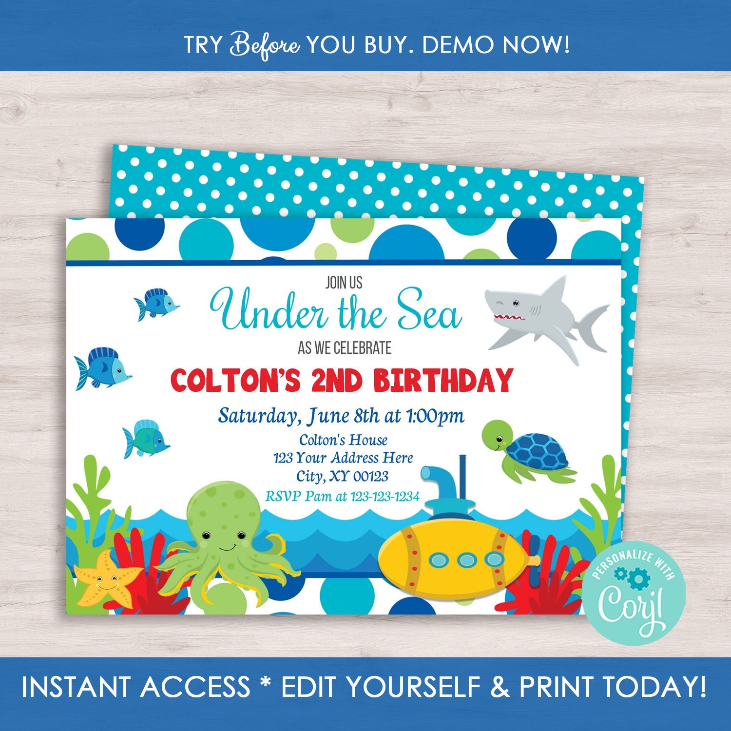 Under the Sea Birthday Invitation Template Fish Birthday | Etsy