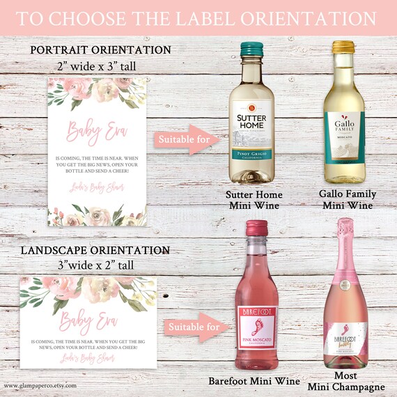 Baby Shower Mini Wine Bottle Labels, Baby Shower Favors, Personalized Baby Shower Labels, Custom Printed Labels, Neutral Flowers - Set of 10