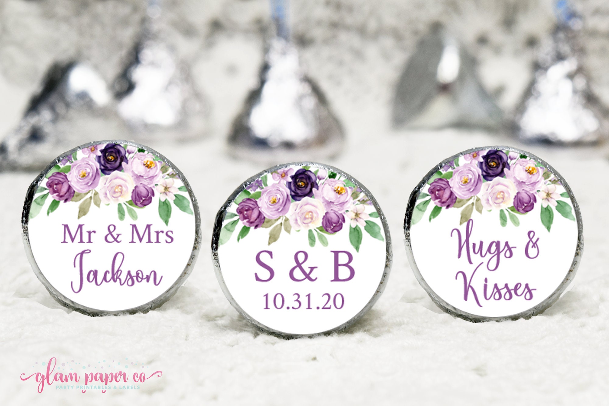 Wedding Favor Sticker, Kisses Party Favor, Bridal Shower Favor Sticker, Baby Shower Favor- 108 per Sheet