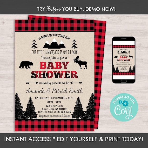 lumberjack baby shower invitations
