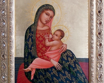 Virgin and child rare icon Madonna and child Italian renaissance hand painted icon Catholic Madonna Italian Madonna unique icons Virgin Mary