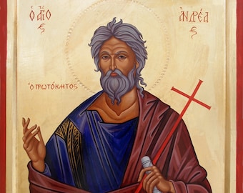 Icône orthodoxe de St Andrew peinte à la main icône byzantine rare personnalisé icône russe cadeau de fête des pères pour lui cadeau d’art chrétien icônes de saints masculins