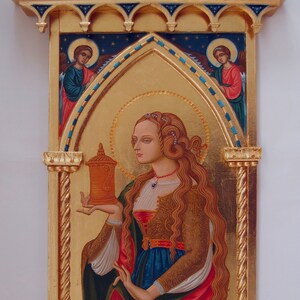 St Mary Magdalene unique icon Gothic tabernacle Catholic home altar custom rare icon hand crafted female saint altar Italian Renaissance art image 2