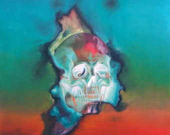 Semi abstract original  painting of Crystal skull by Lazar Mitev acrylic on canvas 100/70 cm  unique home wall decor contemporary  artwork