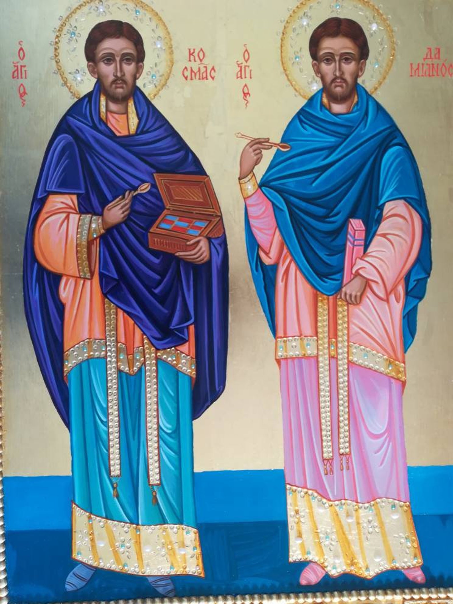 St. Cosmas and St. Damian Orthodox Icons Custom Unique Hand Etsy