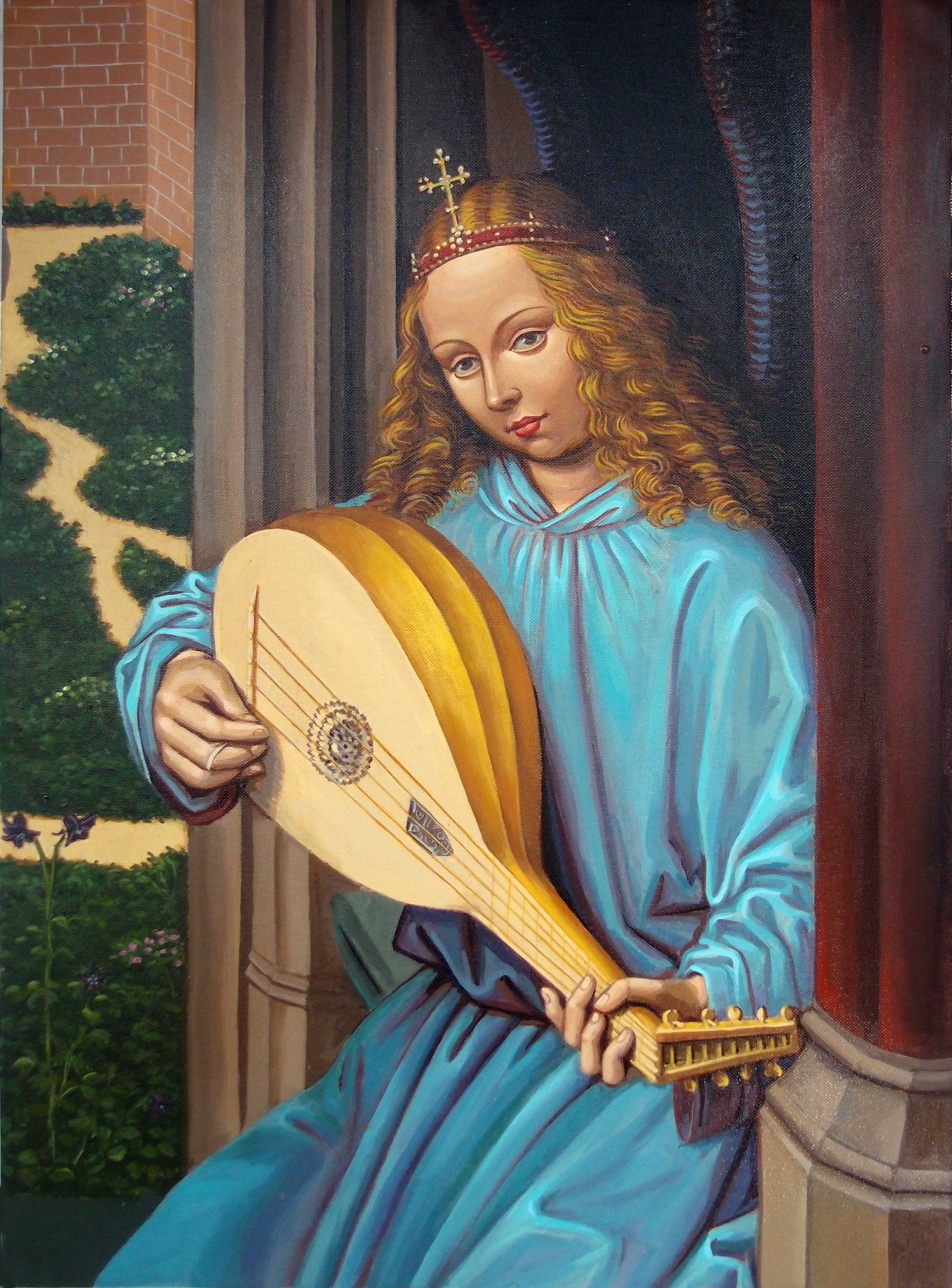 Angel Playing On A Lute Catholic Paintingnorth Renaissance Etsy