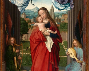 Madonna and child with four angels Catholic Flemish Madonna North Renaissance Catholic Home Altar Catholic Religious Painting oil on canvas