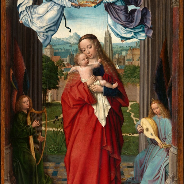 Vierge à l'enfant avec quatre anges catholique flamande vierge du nord Renaissance catholique maison autel catholique religieuse peinture huile sur toile