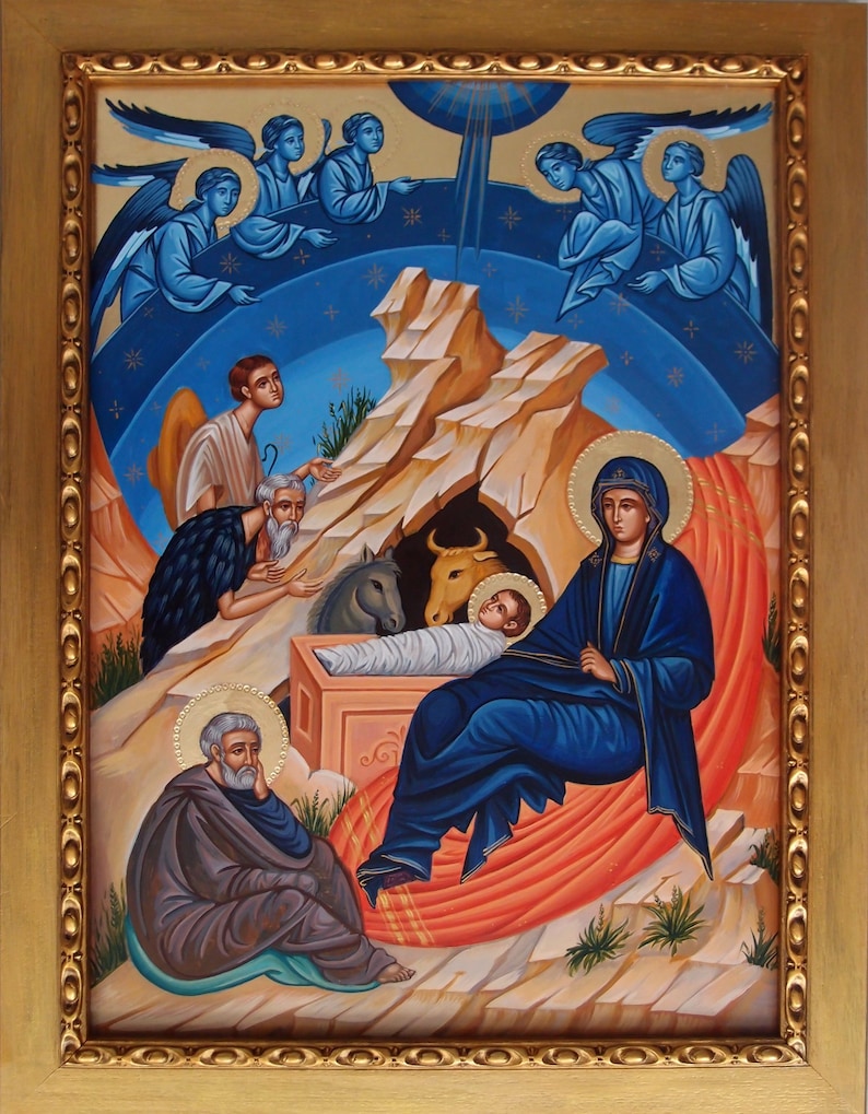 Nativity of Christ orthodox icon of Nativity Byzantine icon Greek icon multi-figured icons of biblical stories christian art gift home altar 54/41 cm cm