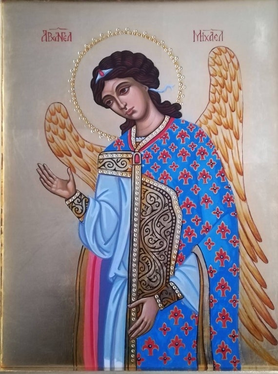 Handgefertigte Ikone der Erzengel Michael und Gabriel aus Holz griechisch-christlich-orthodoxe Berg Athos Ikone der Erzengel Mp4_2 