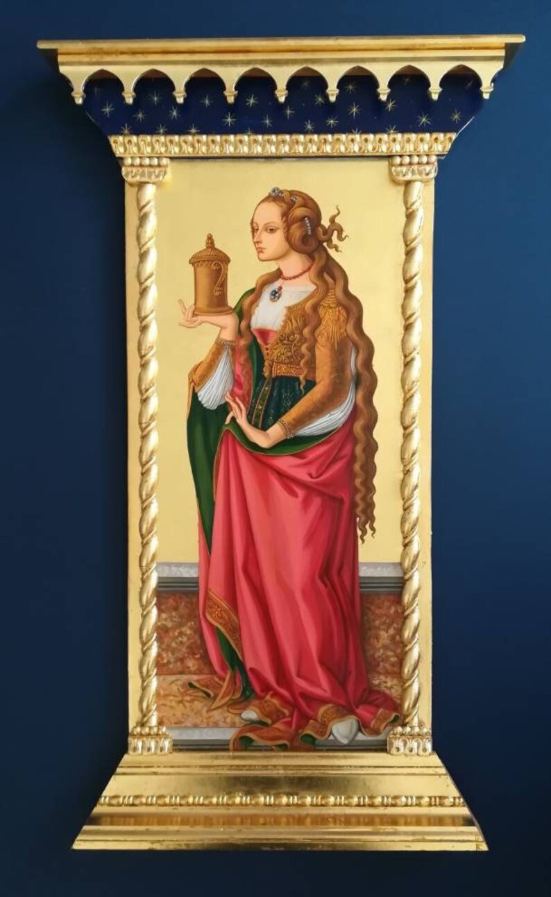 St Mary Magdalene unique icon Gothic tabernacle Catholic home altar custom rare icon hand crafted female saint altar Italian Renaissance art image 1