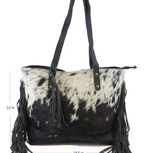 Hair on genuine leather cowhide bag leather fringe 505A
