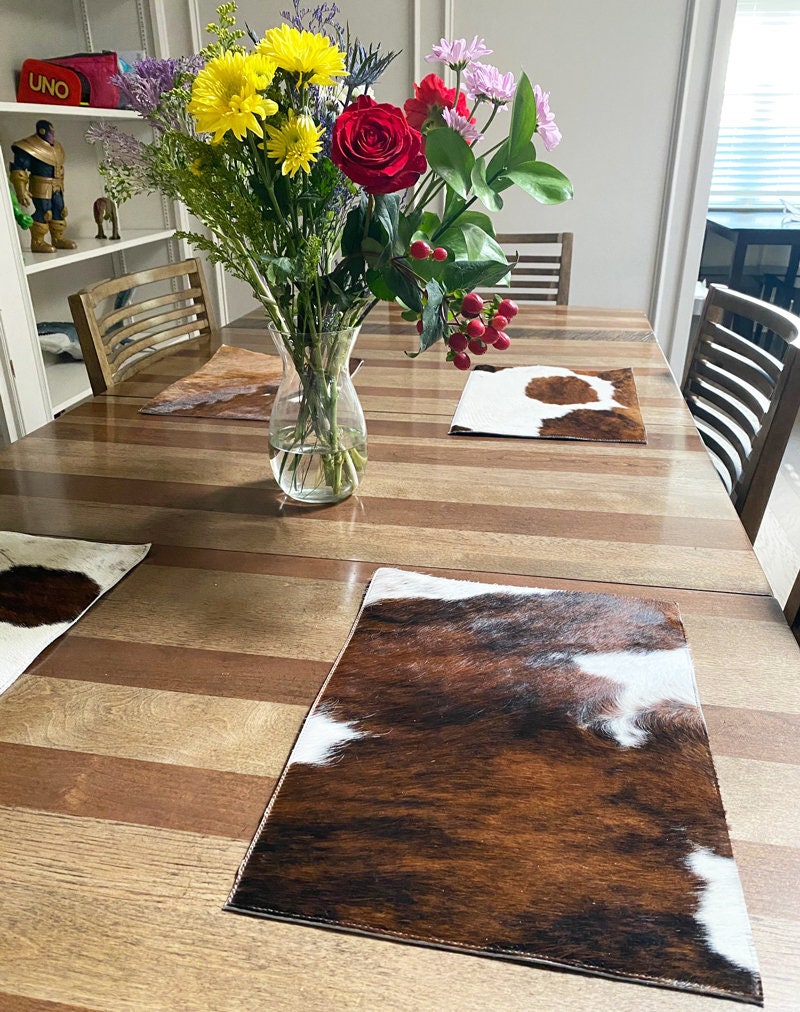 cowhide placemats sets 4 pcs with backing